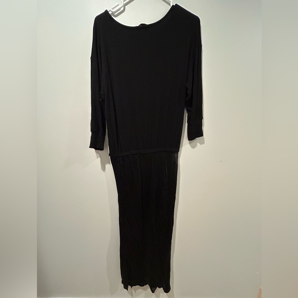 Michael Stars Black Nadia Mixed Fabric Satin Dress - Picture 6 of 7